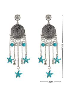 1 par de pendientes de gota con borla con diseño de estrella de mar estilo retro, joyería de playa para mujeres