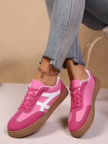 大码女式系带运动鞋，现代时尚户外休闲运动鞋，适合街头、校园、百搭 - 玫紅色 - 查看 4