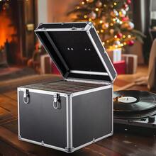 12" Vinyl LP Record Storage Box Storage Box Case Aluminum Portable Lockable DJ Flight Carry Case Holds 50pcs Albums - Black - View 3