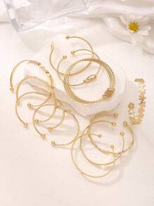 11/5pcs Fashionable Bohemian Style Women Multilayer Bracelet Set, Geometric Heart Textured Open Cuff Bangle, Charming Jewelry Set, Suitable For Daily, Gathering With Friends And Party Wear, Exquisite Holiday Gift