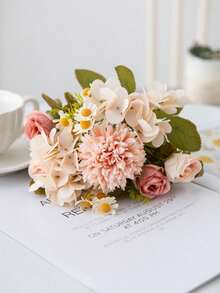 1 pezzo/3 pezzi/30 pezzi profumo di rose artificiali realistiche, fiori finti di ortensia e margherita, decorazioni floreali realistiche per casa, matrimonio, festa, decorazione di stanze, centrotavola - Rosa - Visualizzare 7