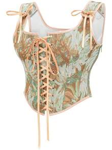 Womens Vintage 1920s Renaissance Lace Trim Corset Bustier, Retro Fashion - Cream Daisy - View 3