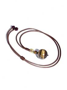 Collana artigianale con pendente all'occhio di tigre | Pendente in pietra naturale punteggiata | Simbolo di energia decorativo | Gioiello di stile minimalista classico, adattabile, perle da 18mm, adatto a uomini e donne