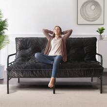 MAXYOYO 6" Futon Mattress,Velvet Thick Futons Sofa Couch Bed,Floor Mattress For Adults,Shredded Foam Filling, Full(Frame Not Included) - 黑色 - 查看 1