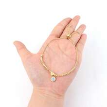 1pc Fashion Stainless Steel Heart Initial Round Eye Pendant Golden Adjustable Chain Bracelets For Women - Yellow Gold - View 3