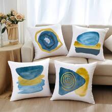 4 piezas Fundas de cojín abstractas en colores azul y dorado, tela de terciopelo suave, impresión unilateral de 45*45cm, adecuado para sala de estar, dormitorio, sofá, decoración del hogar, fundas de cojín, regalo