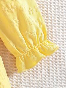 Váy bé gái năng động và đầy nắng, cổ Peter Pan xếp nếp đính hoa, váy trơn rộng, thích hợp mặc thường ngày, dự tiệc, mặc hàng ngày - Màu vàng - Xem 10