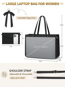 15.6 Inch Leather Laptop Tote Bag For Women - Waterproof Work Tote & Professional Office Briefcase | Large Capacity Computer Bag For Business, College & Travel (Fits Most 15.6" Laptops - màu đen - Xem 3