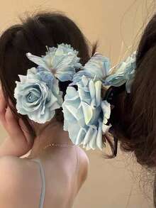1 件蓝色花卉发夹，新款蝴蝶发夹，高端度假风格，发饰，夏季配饰，旅行，爪夹，发夹，发夹，发夹，发夹 - 藍色 - 查看 2