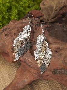 1 Pair Fashionable Retro Hollow Leaf Tassel Earrings For Women, Japanese And Korean Style - Bạc - Xem 8