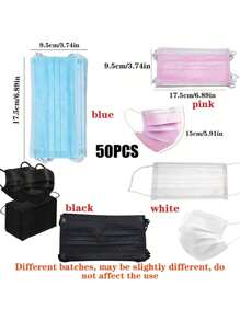 50pcs Disposable Face Masks,Available In A Variety Of Colors,Soft On Skin,3-Ply Facial Cover With Elastic Earloops - Perfect For Home,School,Office,Outdoors And Camping!