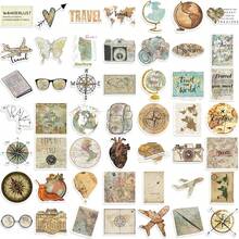 100 张（2 套）复古旅行地图贴纸创意美学贴纸包，适用于装饰手机、日记本、行李箱、笔记本、杯子等，旅行日记装饰贴纸，子弹日记贴纸，回到学校 - 彩色 - 查看 5