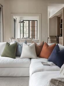 2 件象牙色亚麻荷叶边枕套，波西米亚农舍装饰靠垫套，适用于客厅、餐厅和卧室（不含枕芯）