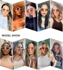 Gafas de Sol de Aviador Retro Para mujeres y hombres, gafas de sol de moda para mujeres rectangulares para hombres SJ2202 - Montura color crema lechoso/Lentes degradadas marrones - Ver 5