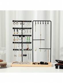 1pc Dual-Door Detachable Jewelry Display Stand, Wooden Base Holder For Earrings, Necklaces, Pendants, Tabletop Organizer, Ideal For Gift Or Business Use Valentine Day Back To School,Holiday Essentials,Jewellery,Storage,Bedroom - Log Base + Single Rod Double Door - View 7