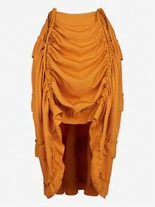 Women's Steampunk Skirt Ruffle High Low Outfits Medieval Renaissance Skirts Cosplay Elegant High Waist - Turmeric - View 1