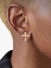 1 对男士时尚优雅耳钉，简约几何独特设计 - 十字 - 查看 3