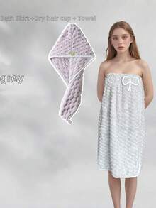 1 Áo choàng tắm móc và vòng bằng vải nỉ san hô & 1 Mũ tắm bằng vải nỉ san hô cho phòng tắm khi trở lại trường - Nhiều màu - Xem 6