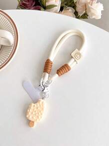 1pc Pink Watermelon Ice Cream Decoration Keychain Phone Lanyard Wrist Strap Camera Key Chain, Universal Thick Anti-Drop Phone Lanyard, Cute Ice Cream Pendant, Braided Rope Clip For Women