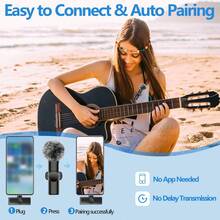 Wireless Mini Lavalier Microphone Compatible With IPhone And IPad - Wireless Dual Microphone, Plug And Play, 2.4G Ultra-Low Latency, Built-In Noise Reduction Chip, 5 Hours Working Time, Suitable For Two-Person Creation, (50mAh Rechargeable Battery) - Black - View 6