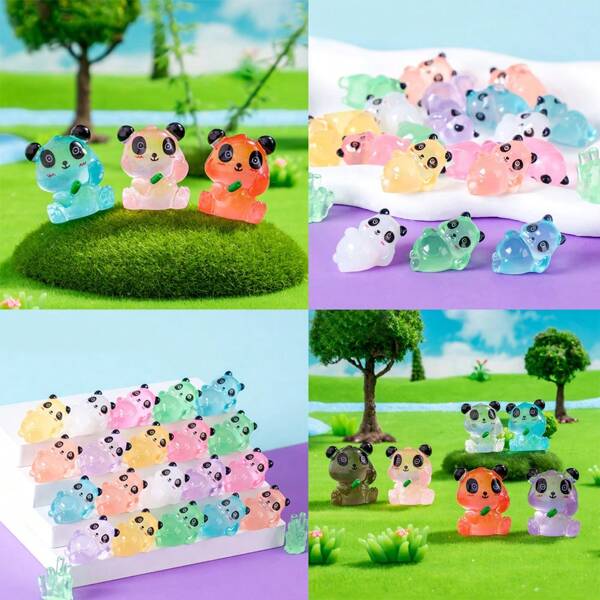 Figuras miniatura brillantes y lindas de panda de resina, figuras en miniatura de panda que brillan en la oscuridad, modelo de mini animal panda de resina micro para decoración del jardín, del hogar, manualidades DIY, decoración de fiestas y vacaciones, pequeño regalo