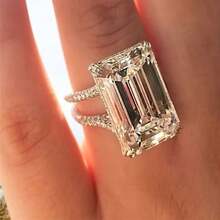 Elegant And Shining Oversized 0.55*0.39 Inch Inlaid Synthetic Zirconia Engagement Ring, Luxury Bridal Wedding Party Accessories, Women'S Jewelry - 彩色 - 查看 1