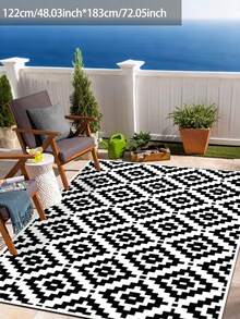 Reversible Waterproof Outdoor Rug, Plastic Straw Patio Camping Mat, Indoor Outdoor RV Carpet Pad, Suitable For Patio, Outdoor Entrance, Backyard, Deck, Bench, Picnic, Camper, Black & White - Black and White-a - View 15