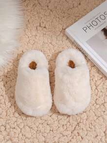 1 Pair Kids/Toddlers' Fabric Winter Slip-On Solid Color Simple Plush Lined Warm Comfortable Casual Indoor/Outdoor Anti-Slip Slippers - Beige - View 3