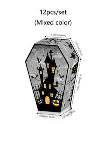 12 piezas Cajas de dulces de Halloween, cajas de papel con forma de ataúd con diseños de calavera, murciélago y fantasma para decoración y regalos de la fiesta de Halloween