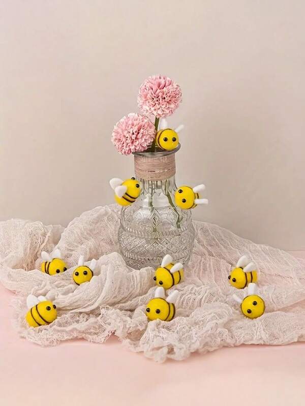 Set de 10/20 piezas de pequeños adornos de peluche de abeja, aptos para suministros de manualidades, escritorios, decoraciones de jardín, suministros de decoración de habitaciones, regalos, duchas nupciales, decoraciones de fiestas, bodas, centros de mesa, decoraciones interiores y exteriores, decoración del hogar, decoración de habitaciones