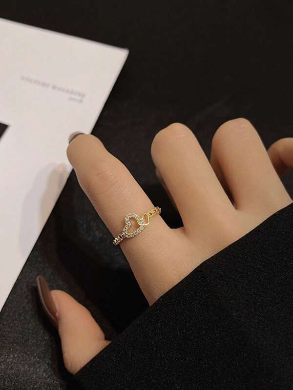 One Simple And Elegant Diamond-Encrusted Heart-Shaped Open Ring