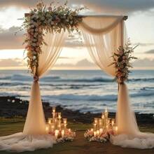 2pcs 6m Champagne Chiffon Archway Fabric, Wedding Archway Fabric, Birthday Party Background Decoration, Polyester Romantic Party Decoration For Wedding, Wedding Party Bridal Shower Decor Room Decoration Supplies, Suitable For Wedding Archway, Stair Fence Decor, Chair Back Decoration, Sheer Mesh Door Curtain, Gauze Table Runner, Table Cover, Banquets Party Supplies