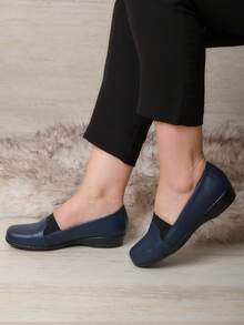 Mocasín De Piel mujer, zapatos de cuña elegantes, mocasines de piel clásicos, calzado casual atemporal, mocasines sin agujetas para dama, zapatos bajos con ajuste flexible, mocasines cómodos de uso diario, calzado formal urbano mujer. - Azul - Ver 2
