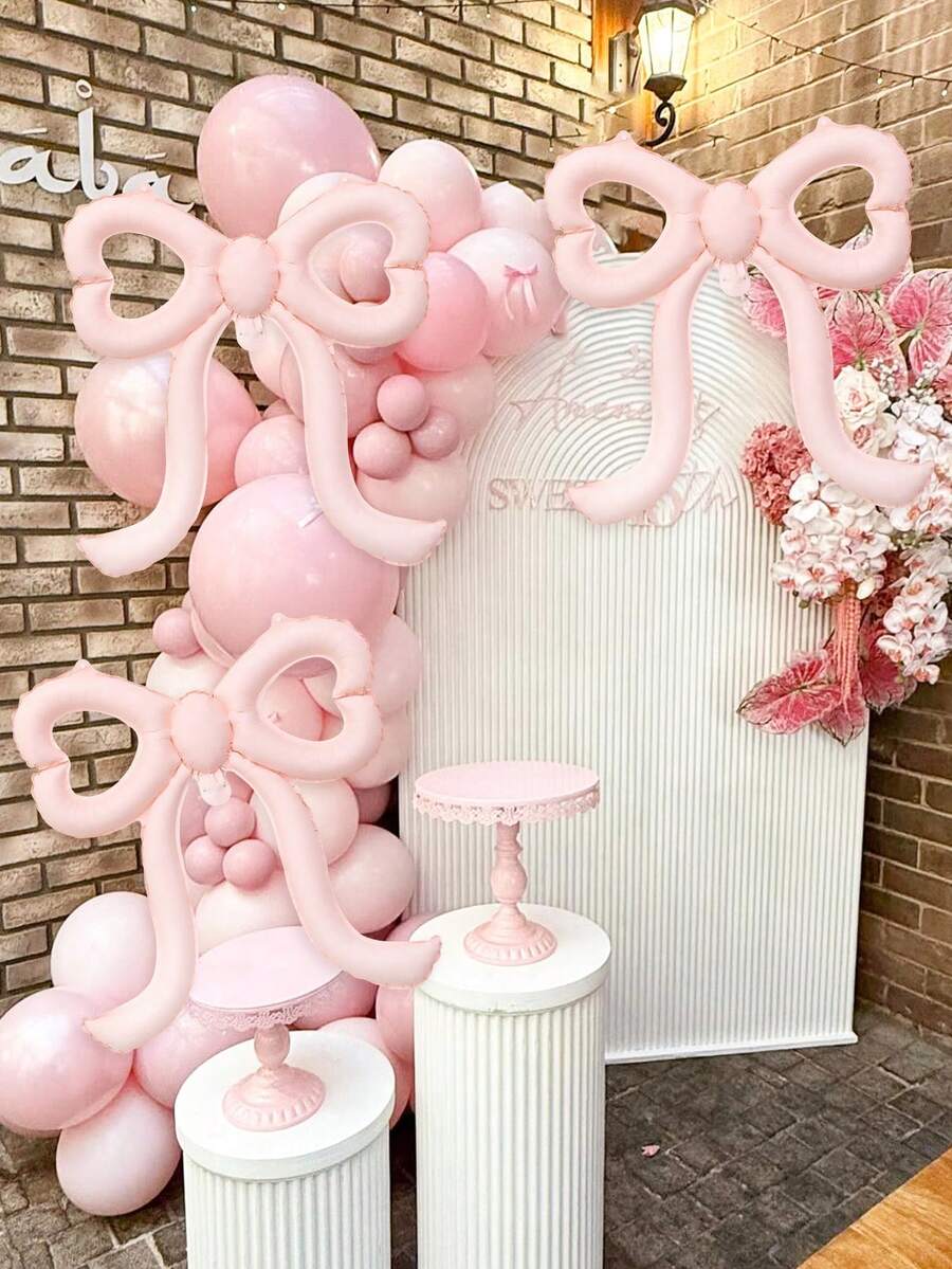 1/3 个蝴蝶结形气球，空心心形蝴蝶结铝箔气球，哑光浅粉色、黑色、紫色、蓝色、霓虹粉色、黄色和象牙色，适用于蝴蝶结装饰、生日、情人节、迎婴派对、婚礼、摄影、公主派对、单身派对、户外拍摄、周年纪念、母亲节、茶会、粉色和黑色老鼠主题派对、性别揭晓 - 彩色 - 查看 1