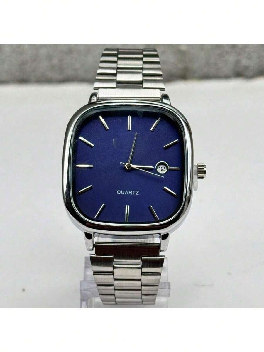 Men's Retro Vintage Classic Square Silver/Blue Watch - MSC SILVER / BLUE - View 1
