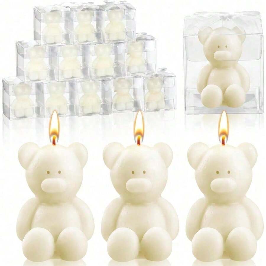 30 piezas Velas con forma de osito como obsequios para fiesta de baby shower, boda o revelación de sexo, en caja con 30 velas mini hechas a mano en color rosa claro - Blanco - Ver 1