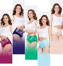 Women's Cotton High Waist Tummy Control Panties Jacquard Ladies Panty Multipack - Comfort - 簡訊 02 - 5 條裝 - 多種顏色 02 - 查看 2