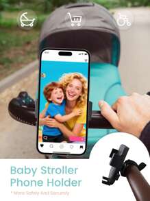 1PC Stroller Phone Holder, Shopping Cart Phone Holder - Fit On Handlebars - One-Hand Operation To Put On/Take Off Phone - 360 Degree Rotation - For All Phone Types For Stroller, Bike, Wheelchair, Walker, Scooter