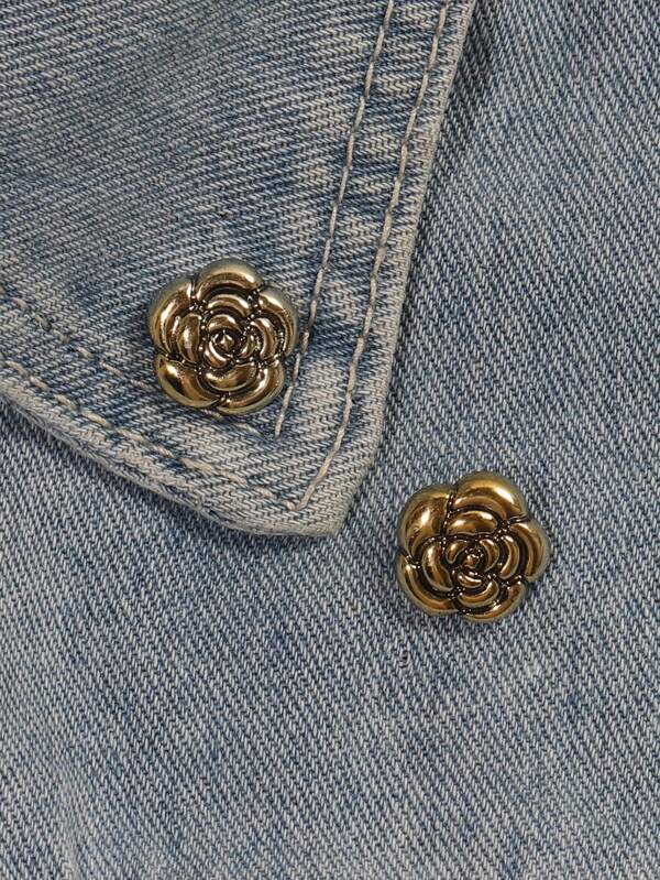 2pcs ABS Resin Vintage Camellia Flower Brooch Set, Mini Anti-Slip Pin Badge Decoration For Clothing, Suitable For Daily Wear