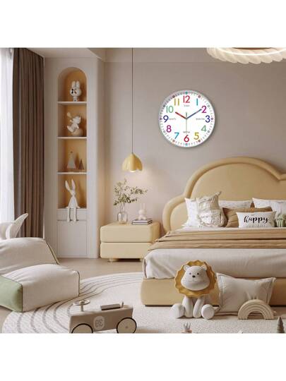 1pc ful Numeric Teaching Wand Clock, Learn To Tell Time, 12 Inch Round Silent Learning Battery Powered, Living Room, Bedroom, School, Classroom, Training Ideal Teacher (Batteries Not Included) Home Room view 4