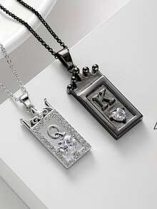 2 Pieces Fashion Couple Necklace King And Queen Pendant Necklace Unique Black And White Q&K Couple Necklace Promise Necklace Confession Necklace Fine Jewelry For Everyday Valentine's Day Wedding Birthday Anniversary Etc - Q&K情侶項鍊 - 查看 3