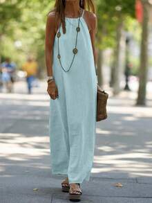 Holidaya 女式纯色侧切无袖挂脖系带简约休闲连衣裙、母亲节、波西米亚风长裙、度假海滩装、老钱、夏季服装、圣帕特里克节、波西米亚风、女式西部服饰、女式音乐会服装、狂欢节服装、乡村音乐会服装、纳什维尔服装、伊比沙岛服装、女式西部服饰、Fairycore、毕业礼服 - 淺藍色 - 查看 10