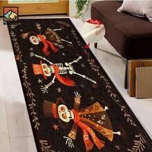 1 pieza Alfombra antideslizante para baño con diseño de calavera bailarina de Halloween, hecho de material de cachemira artificial con decoración esponjosa, apto para puertas, baños, cocinas y otras ocasiones, lavable a máquina, antideslizante, decoración diaria, puede ser un regalo - Multicolor - Ver 9