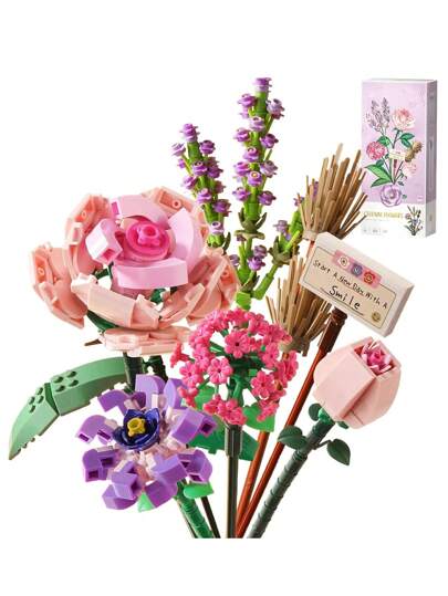 4套1571PCS+DIY艺术积木花朵，ABS材质花朵系列积木，装饰花束，浪漫家居装饰，色彩鲜艳的花朵积木，形状如玫瑰、向日葵等，植物模型收藏，缓解压力，减压游戏，桌面装饰，游戏，人造花积木，完美的生日礼物，母亲节礼物，节日礼物创意情人节礼物。