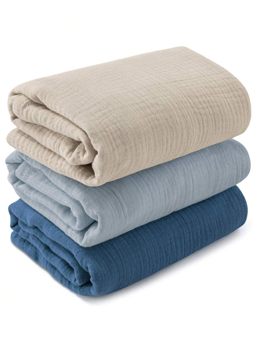 GLLQUEN BABY 3pcs Organic Cotton Muslin Swaddle Blankets, Unisex, Newborn Receiving Blankets, Large 40 X 38 Inches, Soft & Breathable, Suitable For Baby Boys & Girls - Blue - View 1