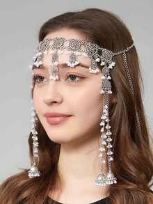 1 pieza Cadena de cabeza estilo árabe vintage y exagerada, para fiesta, banquete, boda, dama de honor, regalo, accesorios para el cabello para mujeres - Recubrimiento de oxidación - Ver 21