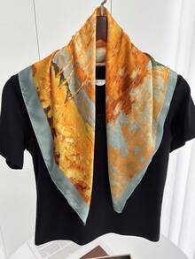 1 pieza Pañuelo de seda sintética estampado, pañuelo pequeño multifuncional y a la moda, adecuado para uso diario - Multicolor - Ver 3