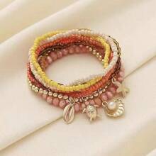 1 Set de brazaletes de material de cuentas de estilo de vacaciones frescas con elementos oceánicos, para mujer, regalo de novia/viaje a la playa