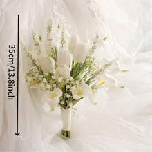 Romantische weiße Hochzeitssträuße für Braut und Brautjungfer, Tulpen-Simulationsblumen, Brautstrauß, Hochzeitsfotografie-Strauß, Ehedekoration, künstliche Blumensträuße für Hochzeit, Valentinstag, Kirche, Zuhause, Dekoration, Sommer, Geburtstag, Geschenke, Strand, Schulmaterial, Raumdekoration