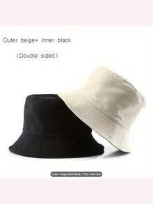 1 件男女通用双面纯色户外太阳帽，时尚防晒渔夫帽 - 彩色 - 查看 12